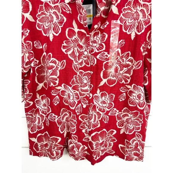 Nautica Jeans Red Floral Print Lace Trim Siesta Key Beach Shirt Size M - Picture 6 of 13